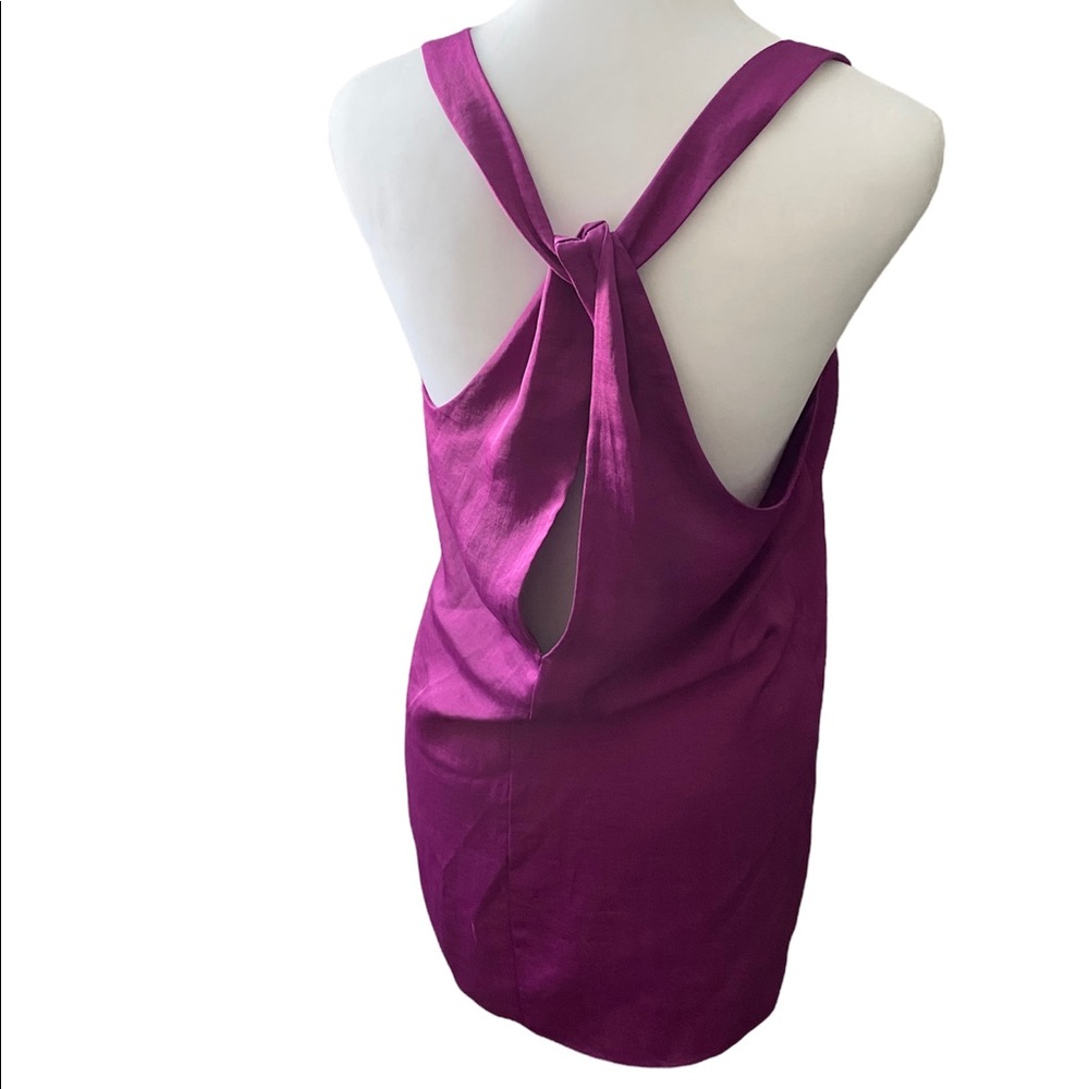 BCBGMAXAZRIA Purple Magenta Twist Open Back Sexy Tank Slits Scoop Blouse size XS